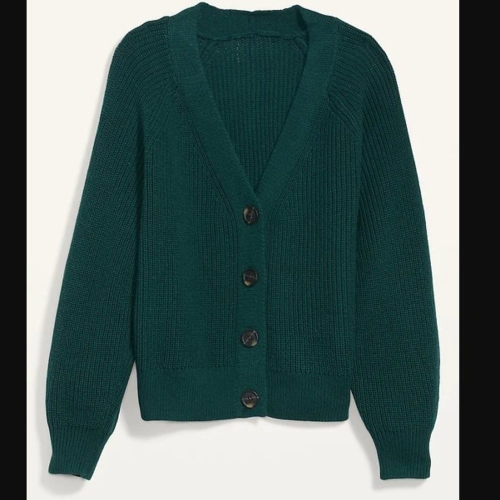 Dark Green V-neck Cardigan Sweater